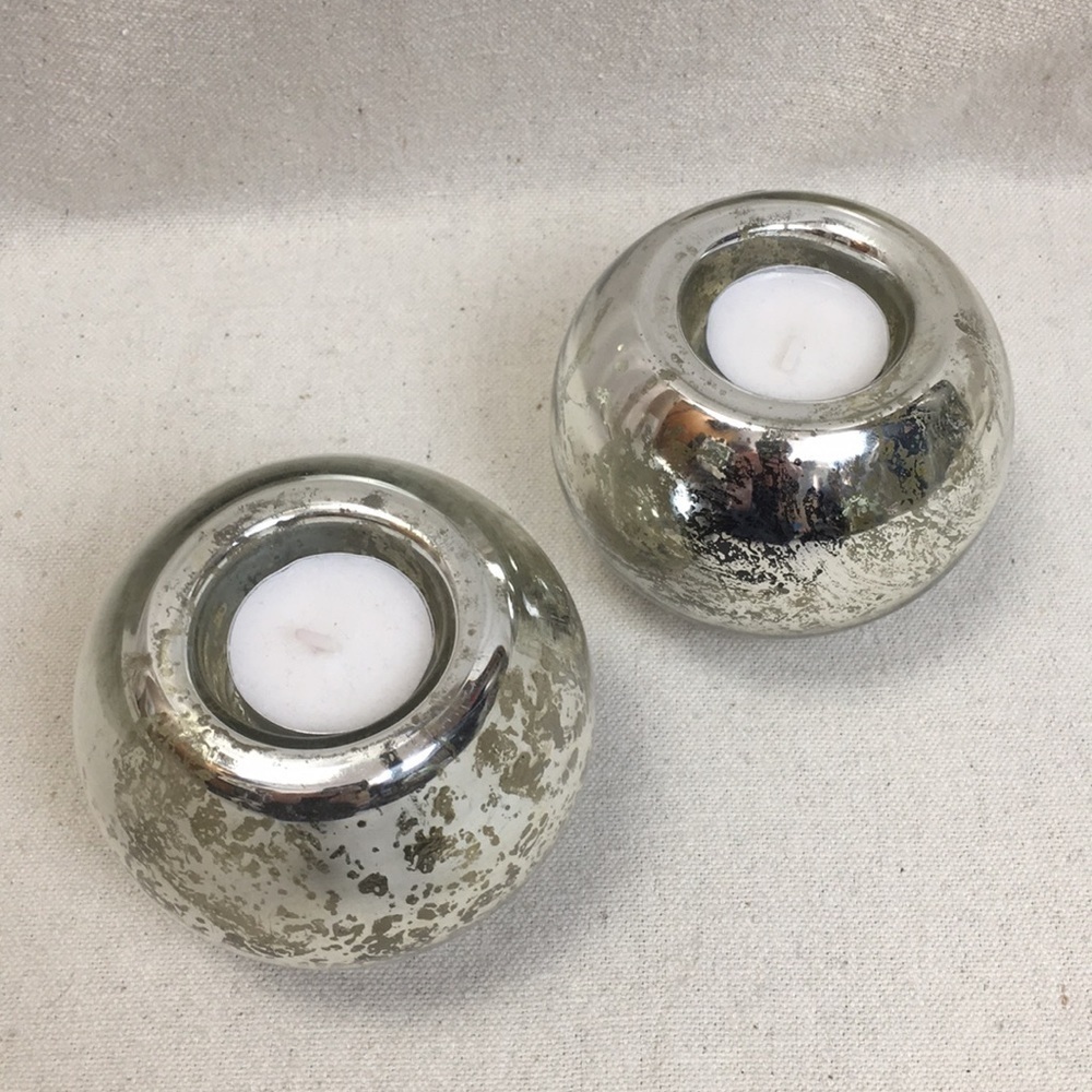Vintage Pair Mercury Glass Tealight Candle holders
